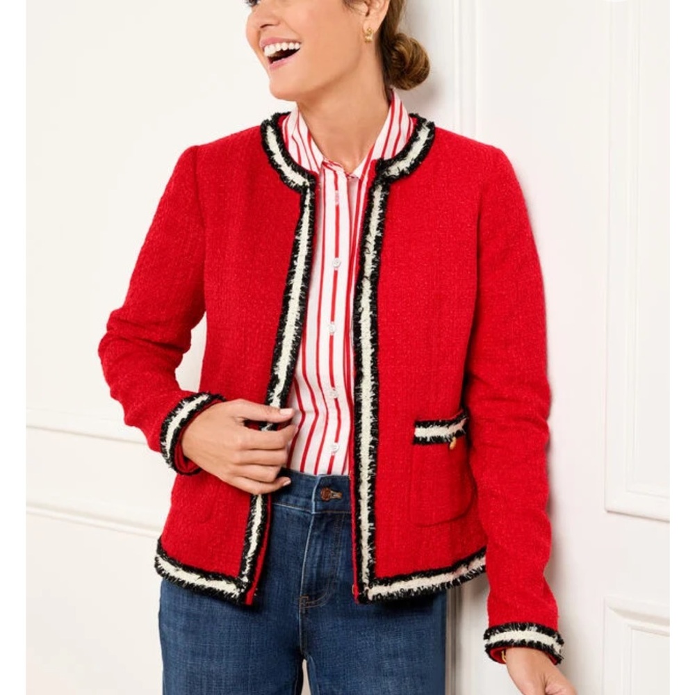 Talbots Red Chanel -Style Jacket with Black Trim and Boxy Style (Copy)